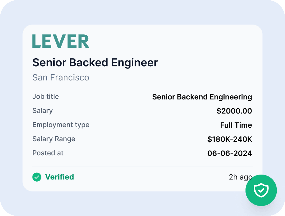 The record marked verified, its fields normalized against the source posting
