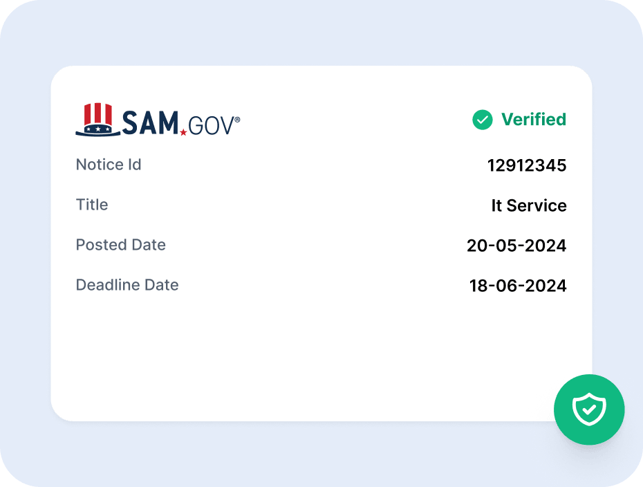 The record marked verified, its notice ID, title, posted date and deadline confirmed