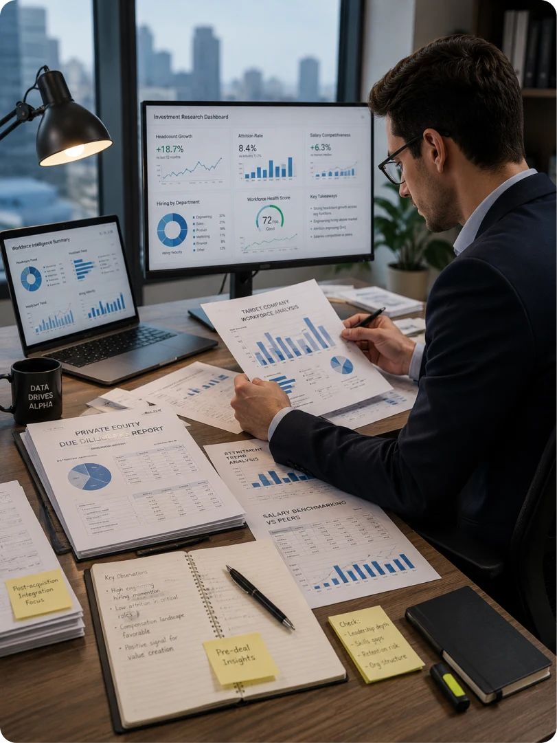 A private-equity team assessing a target's workforce health during due diligence