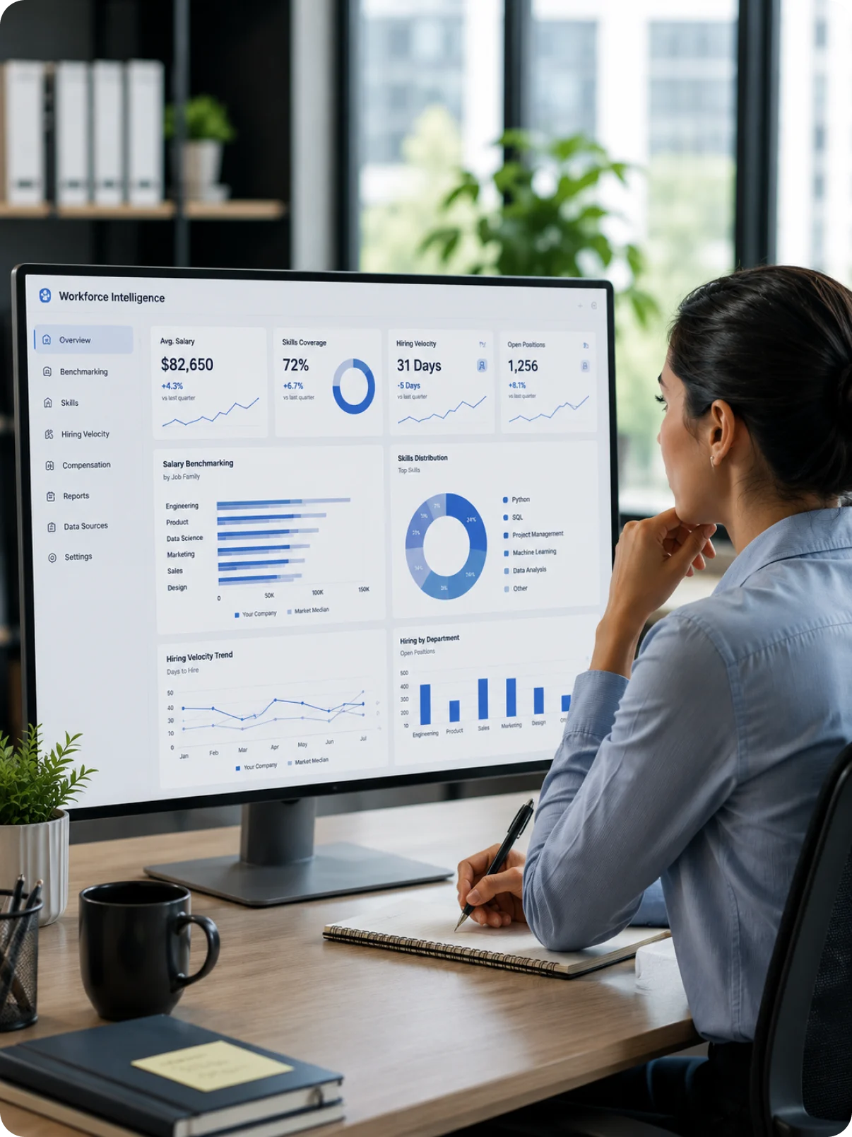 A product team reviewing structured salary and skills fields on a dashboard